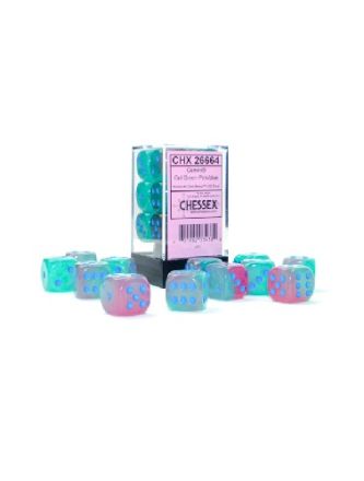 SET 12 DADI 6 F. 16MM. GEL VERDE-ROSA/BLU