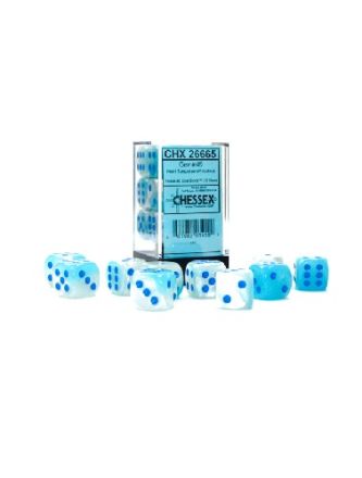 SET 12 DADI 6 F. 16MM. BIANCO-PERLA-TURCHESE/BLU