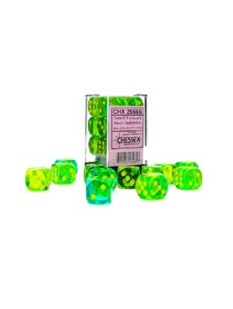 SET 12 DADI 6 F. 16MM. VERDE ACQUA/GIALLO