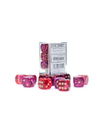 SET 12 DADI 6 F. 16MM. ROSSO-VIOLETTO/ORO