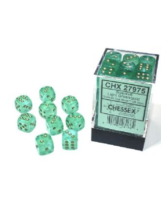 SET 36 DADI 6F. 12MM BOREALIS VERDE CHIARO/ ORO