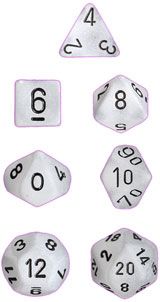 SET 7 DADI FROSTED TRASPARENTI/NERI