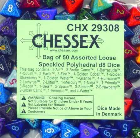SACCHETTO 50 DADI SPECKLED 8 FACCE VARI