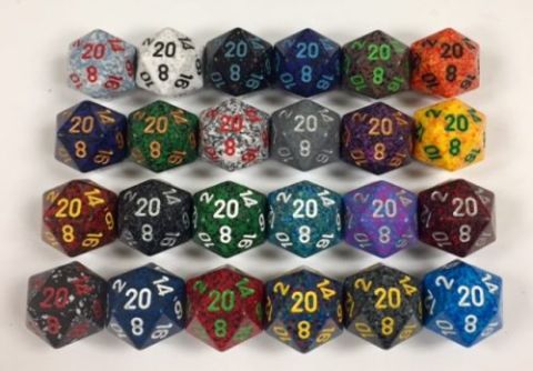 SACCHETTO 50 DADI SPECKLED 20 FACCE VARI