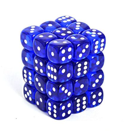 SET 36 DADI 6 F. 12 MM. TRASP. BLU