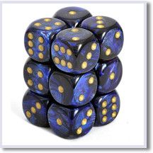 SET 12 DADI 6 F. 16 MM. SCAR. BLU R./ORO