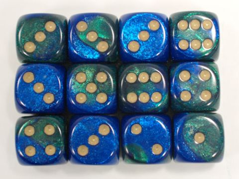 SET 12 DADI 16 MM. GEMINI3 BLU VERDE/ORO