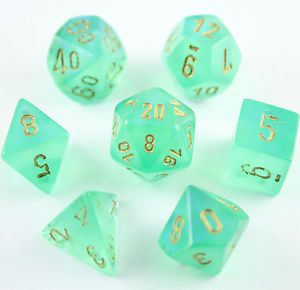SET 7 DADI BOREALIS 2 VERDE CHIARO/ORO