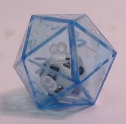 DADO D20 DOPPIO TRASPARENTE BLU