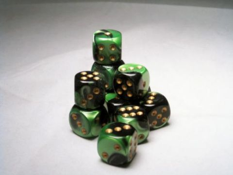 SET 12 DADI 16 MM. GEMINI4 NERO-VERDE/OR