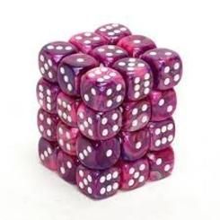 SET 36 DADI 12 MM. FESTIVI VIOLA/BIANCHI