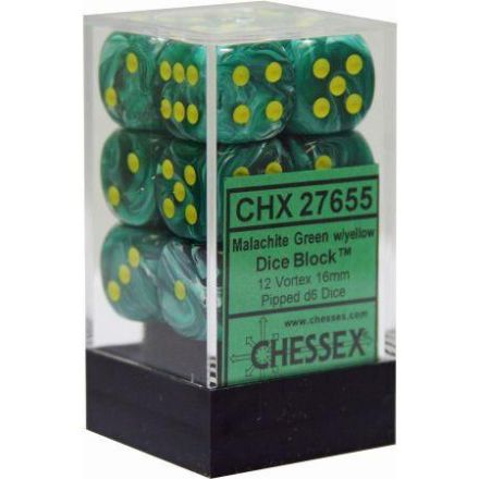 SET 12 DADI 6 F. 16 MM. VORTEX MALACHITE