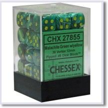 SET 36 DADI 6 F. 12 MM. VORTEX MALACHITE