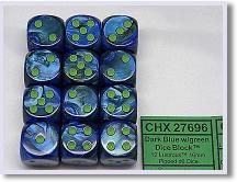 SET 12 DADI 16 MM. LUSTROUS BLU/VERDI