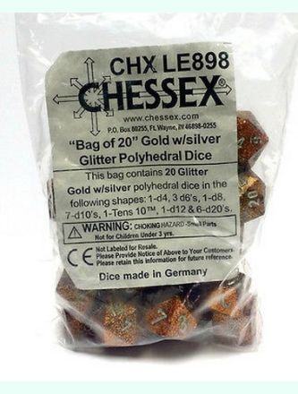 SACCHETTO 20 DADI GLITTER GOLD/SILVER