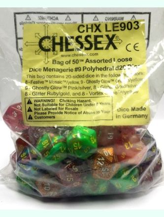 SACCHETTO 50 DADI 20 F. MENAGERIE 9 VARI