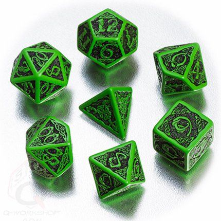 SET 7 DADI CELTICI 3D VERDI/NERI
