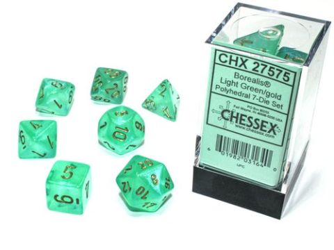SET 7 DADI BOREALIS VERDE CHIARO/ORO