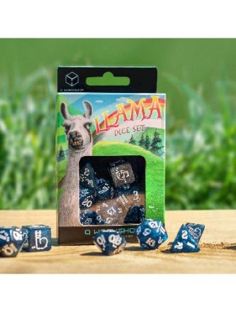 SHIMMERING LLAMA DICE SET (GLITTERING DARK BLUE & WHITE)