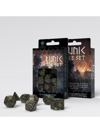 RUNIC BOTTLE-GREEN & GOLD DICE SET