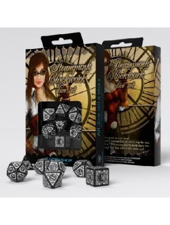 SET 7 DADI STEAMPUNK CLOCKWORK B/W