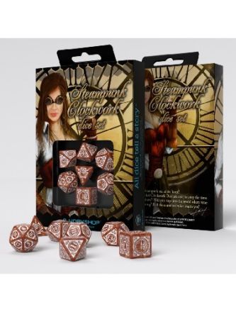 SET 7 DADI STEAMPUNK CLOCKWORK CARAMEL