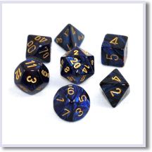 SET 7 DADI SCARABEO BLU REALE/ORO