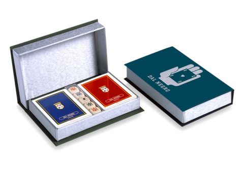 PORTACARTE + DADI POKER ORIZZONTALE BLU